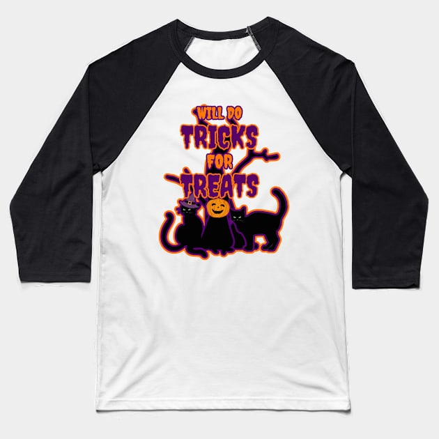 Spooky Cats Will do Tricks for Treats Baseball T-Shirt by Designs_by_KC